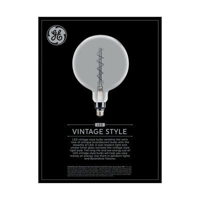 GE 25W Vintage Style G63 LED Large Globe Light Bulb Smoke Glass