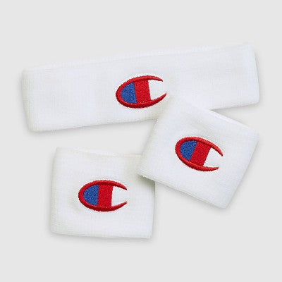 Champion Varsity Headbands+ Wristbands 3pk - White