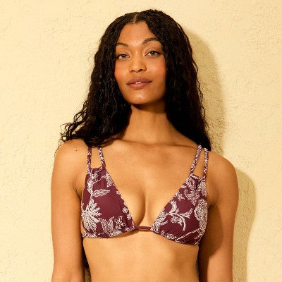Women's Paisley Print Braided Straps Triangle Bikini Top  M