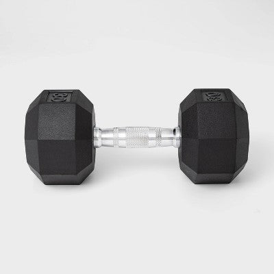 Hex Dumbbell 30lbs Black - All In Motion: Rubber Coated, Chrome Handle (LOCAL PICKUP ONLY)