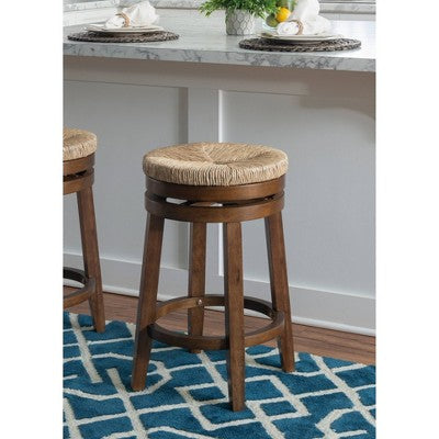 Noah Swivel Backless Counter Height Barstool Walnut - Powell: Rubberwood Base, 360 Swivel, Jute Seat (LOCAL PICKUP ONLY)