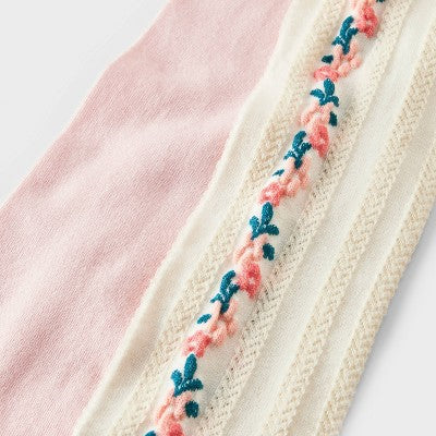 Girls' 2pk Floral Pointelle Tights - Cat & Jack Ivory/Pink S