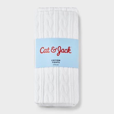 Girls' 2pk Cotton Tights - Cat & Jack White S