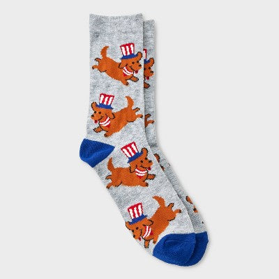 Women's Patriotic Pup Crew Socks - Heather Gray 4-10