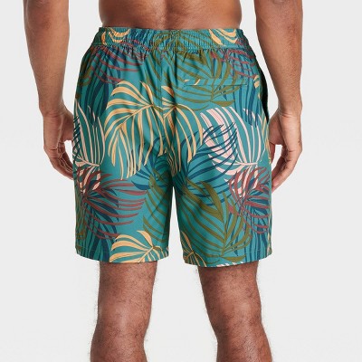 Men's 7" Swim Trunks Boxer Brief Liner Goodfellow&Co Teal Palm S