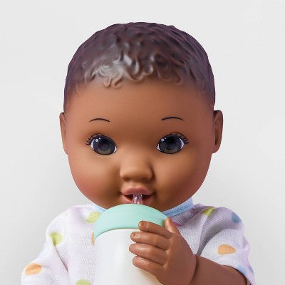 14" Drink and Wet Baby Doll - Dark Brown Hair + Brown Eyes - Gigglescape: Includes Spoon, Bib, Potty Chair, Diaper