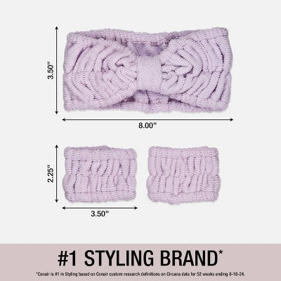 Conair Spa Headband and Wristlets - Lavender - 3pcs