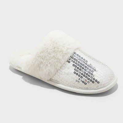 Women's Rae Sequin Scuff Slippers - Auden Silver XL