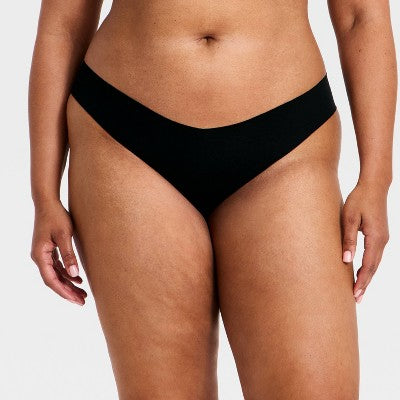 Women's 3pk Invisible Edge Cotton Cheeky Underwear - Auden Black S