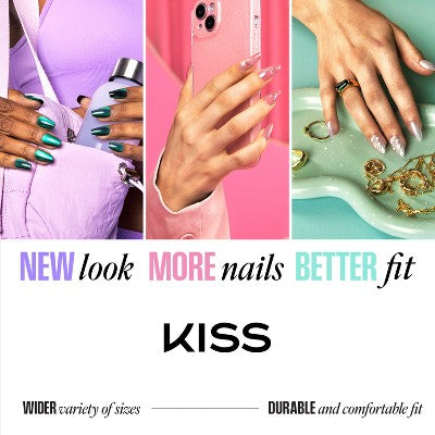 KISS Nails GLAM Embellished Press-On Fake Nails - Short Round - One n Only - 35ct