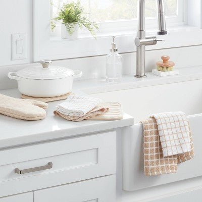 7pc Cotton Kitchen Textile Set Tan - Room Essentials: Includes Oven Mitt, Kitchen Towels, Pot Holders, Dish Cloths