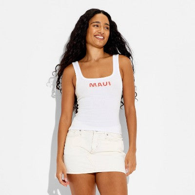 Women's Beaded Tank Top - Wild Fable White Maui L