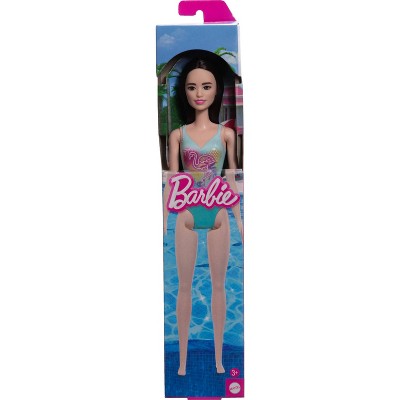 Beach Barbie Doll with Black Hair Wearing Tropical Blue Swimsuit