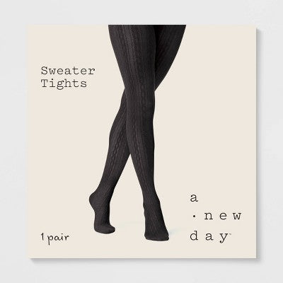 Women's Cable Sweater Tights - A New Day Black L/XL