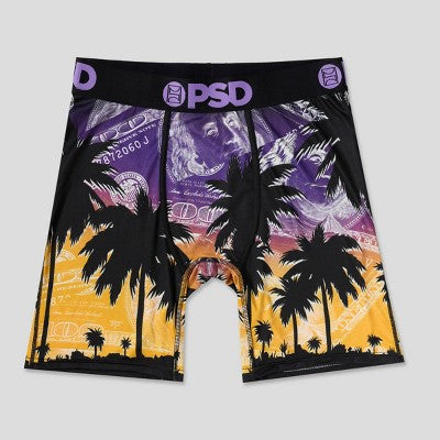 PSD Men's 2pk Aloha Sunrise Money Palms Boxer Briefs - Purple Money Palm/Pink M
