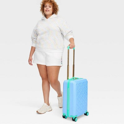 Embossed Heart Hardside Spinner Carry On Suitcase Light Blue - Roller Rabbit x Target