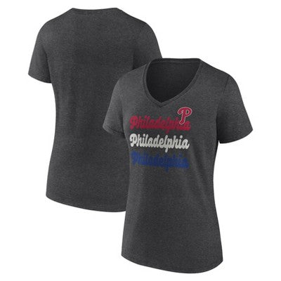 MLB Philadelphia Phillies Women's Gray Short Sleeve V-Neck T-Shirt - S