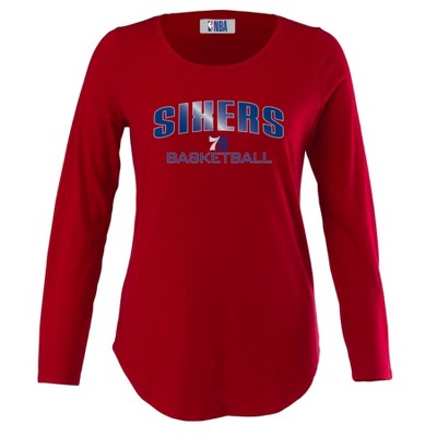 NBA Philadelphia 76ers Women's Long Sleeve Crew Neck Fashion T-Shirt - S