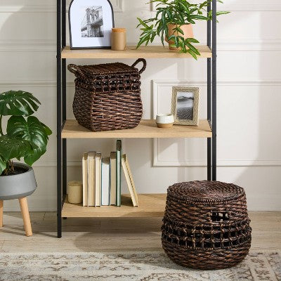 Rounded Square Chocolate Woven Basket with Lid - Threshold