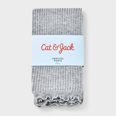 Girls' Footless Ribbed Tights - Cat & Jack Heather Gray M