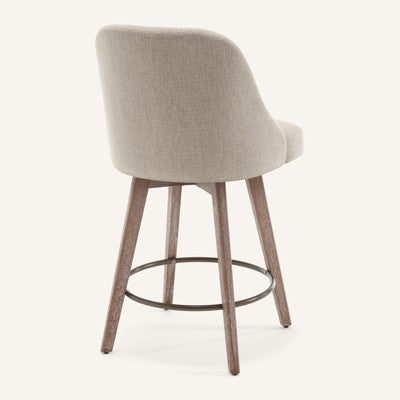 Bekrvio 26" Swivel Bar Stools Set of 1 with Solid Wood Legs, 3.15" Linen Upholstered Seat with Back, Mid-Century Bar Chairs for Kitchen Island, Brown (LOCAL PICKUP ONLY)