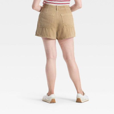 Women's High-Rise Pleated Jean Shorts - Universal Thread Khaki 2