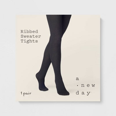 Women's Ribbed Sweater Tights - A New Day Black S/M