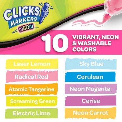 Crayola 10ct Clicks Retractable Washable Markers - Neon, Cute School Supplies, Gifts for Teachers and Kids, Ages 6+