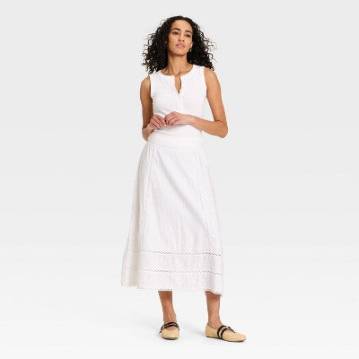 Women's Cutwork Midi Full Skirt - Universal Thread White 2