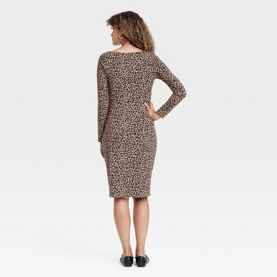 Womens Long Sleeve Mini Knit Maternity Bodycon Dress M