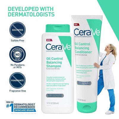 CeraVe Oil Control Gentle Scalp Care Conditioner - 9 fl oz: Hypoallergenic, Paraben-Free, Sulfate-Free