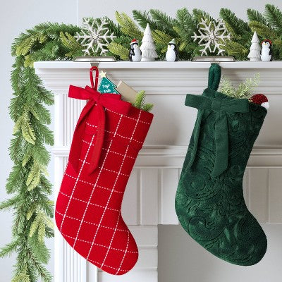21" Christmas Stocking Plaid with Red Bow - Wondershop