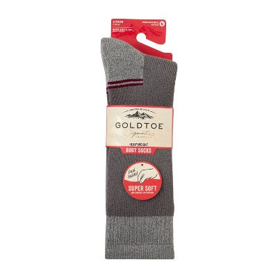 Goldtoe Signature Collection Men's 2pk Brushed Lining Crew Boot Socks - Black/Gray 6-12