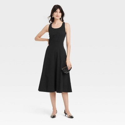 Women's Corset Midi A-Line Dress - A New Day Black SIZE 4