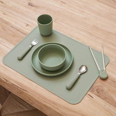 Lalo 3pc Toddler Mealtime Set Silicone Plate, Bowl, and Cup - Sage