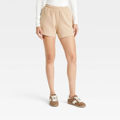 Women's Leisure Studio Mid-Thigh Fleece Shorts - Universal Thread Tan M