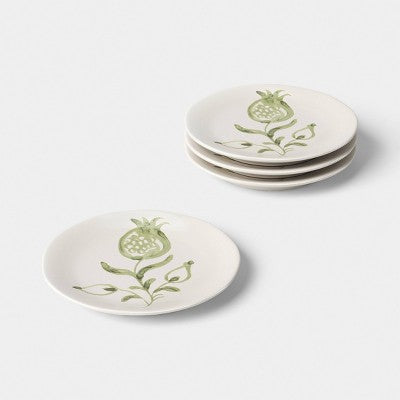 4pk 6" Stoneware Aralia Appetizer Plates Hand Painted Green - Threshold (LOCAL PICKUP ONLY)
