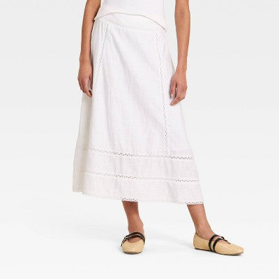 Women's Cutwork Midi Full Skirt - Universal Thread White 2
