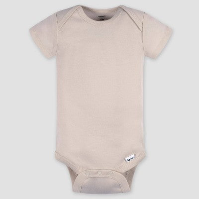 Gerber Baby 5pk Short Sleeve Onesies - Cream 0-3M: Cotton Knit Bodysuits, Pullover & Crotch Snap, Machine Washable