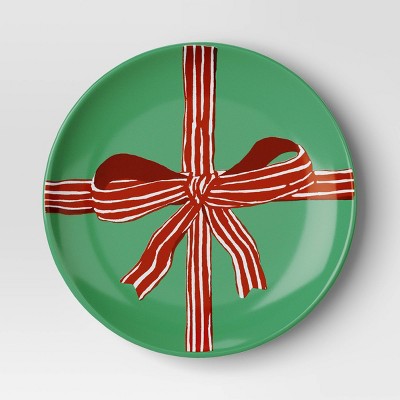 7" Stoneware Bow Salad Plate - Threshold: Round Green Holiday Tableware, Microwave & Dishwasher Safe (LOCAL PICKUP ONLY)