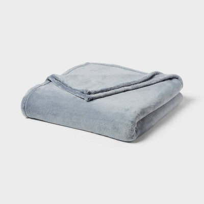 King Microplush Bed Blanket Blue Gray Solid - Threshold