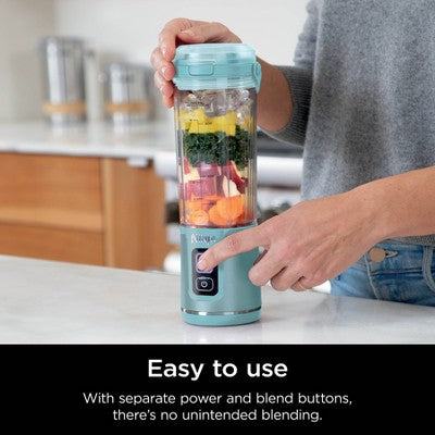 Ninja Blast 18oz Portable Blender Tinted Aqua BC151AQ: 1-Speed, Dishwasher-Safe, Plastic & Stainless Steel, 1.75 lbs