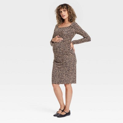 Womens Long Sleeve Mini Knit Maternity Bodycon Dress M