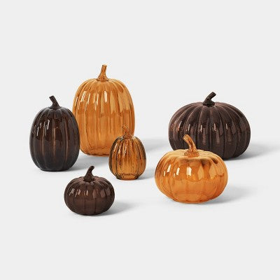 8.3" Medium Glass Fall Pumpkin - Threshold translucent brown with black accents