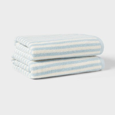 1 Coastal Oversized Bath Towel Blue Striped - Threshold