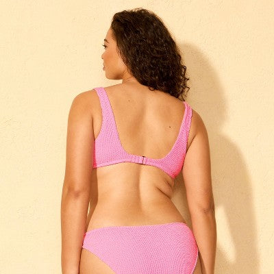 Women's Pucker Scoop Bralette Bikini Top - Wild Fable Pink M