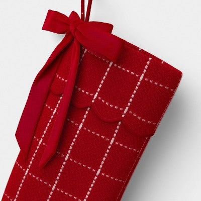 21" Christmas Stocking Plaid with Red Bow - Wondershop