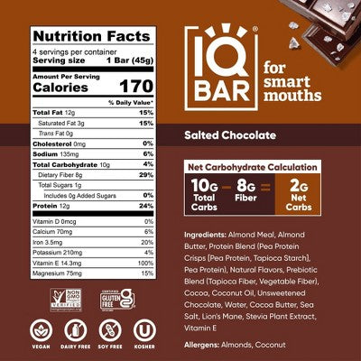 IQBAR Salted Chocolate Protein Bars - 6.4oz/4ct