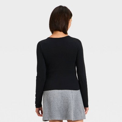 Women's Sculpt Long Sleeve V-Neck Top - A New Day Black L