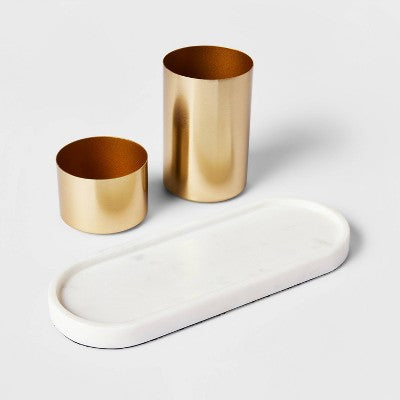 Modular Desk Org Marble Tray and Metal Cups Set - Threshold: Desk Organizer, Office Supplies, Pen & Pencil Holder